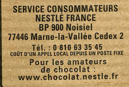 Chocolats        Vue du produit     Ingrédients    Service consommateurs
